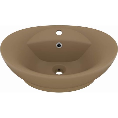 Lavabo vasque à poser Luxueux, ovale de luxe à trop-plein Bac à laver, Crème mat 58,5x39cm Céramique OIB9151E (1/5)
