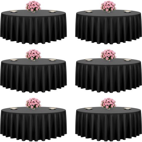 Nappe ronde noire, 3048 mm, couverture de table en polyester, lot de 6, résistante aux taches et aux plis, lavable en machine, pour salle à manger, mariage, fête, banquet, événement officiel (1/5)