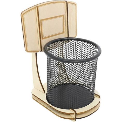 Porte-crayons, support de basket-ball en bois fait main, pot à crayons en métal. (1/5)