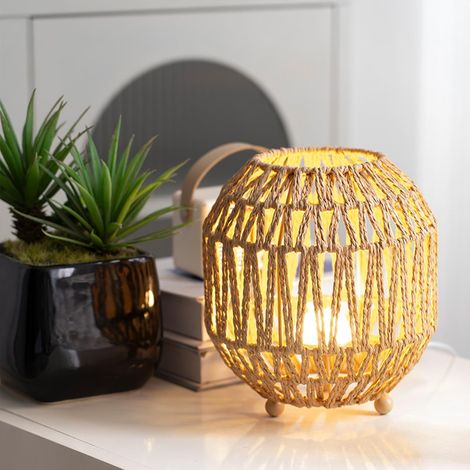 Lampe de table en rotin avec alimentation USB et luminosité (1/5)