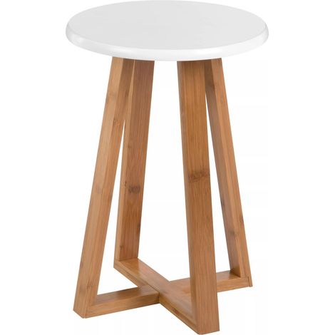 Interiors By Premier Contemporary White And Natural Bamboo Round Stool, Durable Round Stool For Kitchen, Versatile Kitchen Stool