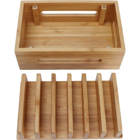 Handy- und Tablet-Ständer aus Bambus, tragbarer Schreibtisch-Organizer, multifunktionale Aufbewahrungsbox für Zuhause und Büro (1/5)