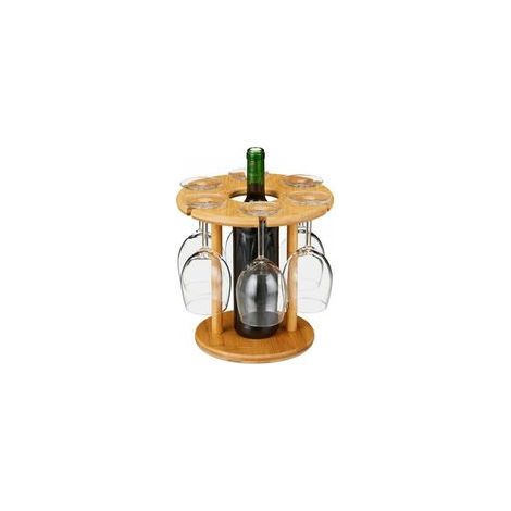 Porte-bouteilles de vin – Support à verres en bambou, support de comptoir pour verres à vin, support de rangement de table autonome pour verres à pied, avec support à verres à 6 trous (1/5)