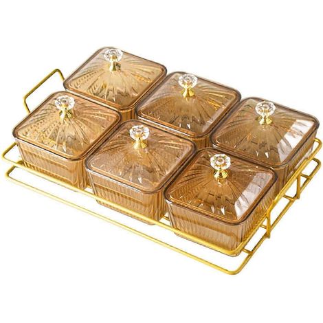 Unterteilte Servierschalen, Snackplatten-Organizer, Schalen für Süßigkeiten und Nüsse, Tragbarer Teller für Trockenfrüchte, Vorspeisentablett für Nüsse und Süßigkeiten-6 Compartments (1/5)