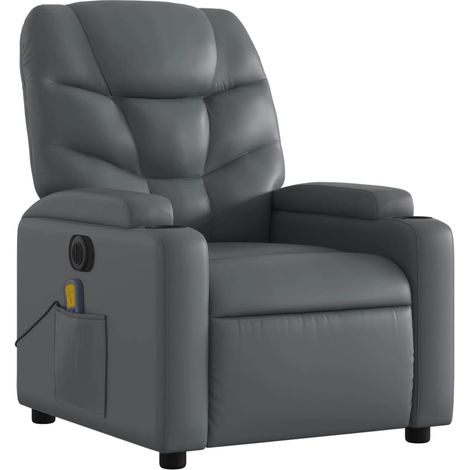 Fauteuil de relaxation TV fonction massage inclinable électrique 6 points de massage en PVC gris DEC027182