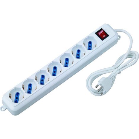 Trade Shop - Cabetera Ciabatta Eléctrica De 7 Plazas Multipresa Shuko Con Interruptor Y Enchufe 16a -