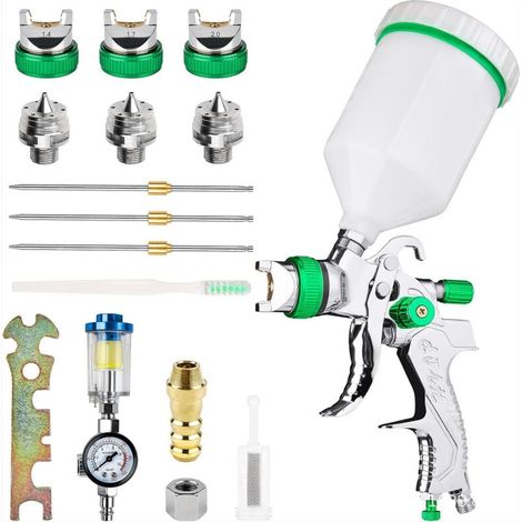 Pistolet à peinture professionnel haute pression Kit de pistolet à air comprimé Alimentation par gravité Pistolet à peinture pneumatique HVLP 600CC 1.4MM/1.7MM/2.0MM 3 buses de taille (1/3)