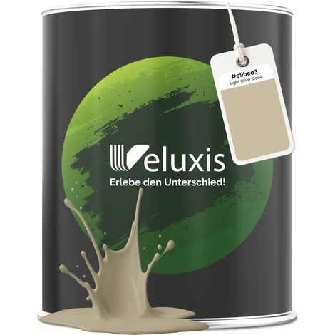 Wandfarbe Beige Grün Creme Matt Innenfarbe – Deckkraft Klasse 1, VOC-frei, Ohne Grundierung, Tropfarm – Wohnzimmer & Schlafzimmer – 1L – Veluxis (Light Olive Stone)