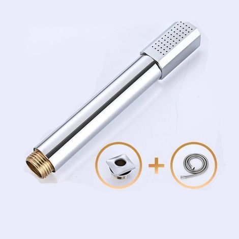 Square shower head, hand shower in brass and stainless steel under pressure, with water inlet pipe (1/3)