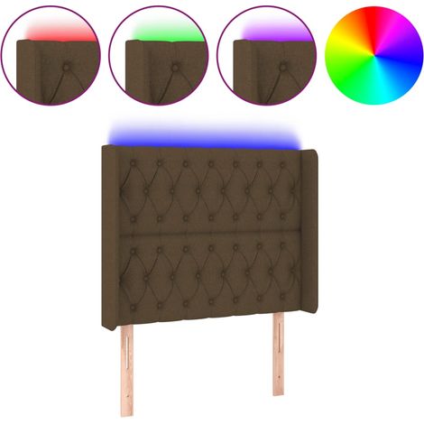 Testiera Testata del letto a LED Marrone Scuro 93x16x118/128 cm in Tessuto (1/5)