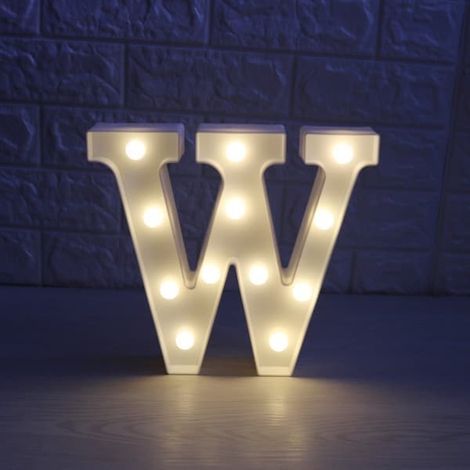 Lettre lumineuse LED en forme de chiffre pour veilleuse, décoration de mariage, d'anniversaire, de Noël ou d'intérieur (lettre W) (1/5)