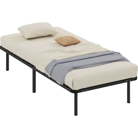 Cadre de lit 90x190 cm avec rangement, Marco acier, Lames peuplier, Charge 350 kg, Noir