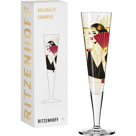 Ritzenhoff 1071028 - Bicchiere da champagne 200 ml, serie Goldnacht n. 28, elegante pezzo di design con vero oro, made in Germany (1/4)