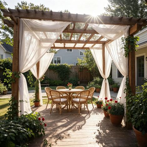 Lot de 2 moustiquaires d'extérieur avec tunnel à barre, rideau moustiquaire à mailles fines pour terrasse, pergola, abri de jardin, balcon, blanc, 2,3 x 2 m (1/5)