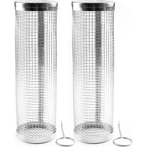 Panier à barbecue rond en acier inoxydable, panier roulant pour grillades, cylindre en treillis métallique, support portable pour barbecue de camping, 30 x 9 cm (1/5)