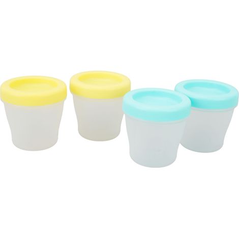 Lot de 4 petits pots pour aliments pour bébés, 150 ml, en polypropylène de qualité alimentaire, à double paroi, compatibles avec le micro-ondes, idéaux pour conserver les aliments pour bébés en voyage (1/5)