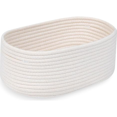 Petit panier à linge rond blanc, panier de rangement tressé à la main en coton, organisateur pour table à langer, panier à jouets, panier cadeau (1/5)