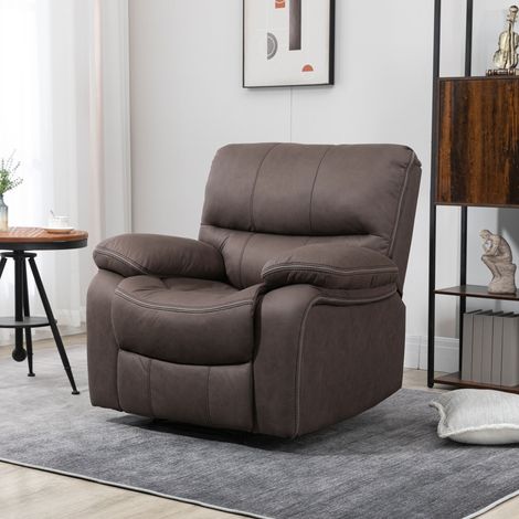 Manual Reclining Chair, Overstuffed Recliner Armchair with Microfiber Cloth Upholstered, 97x90x96cm, Brown (1/5)