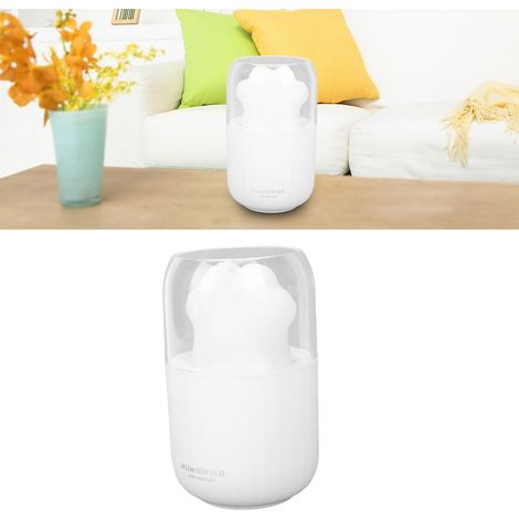Petit humidificateur portable 300 ml, mini humidificateur de bureau personnel USB, brume fraîche pour chambre à coucher, table de nuit, salon, bureau et voiture, blanc (1/5)