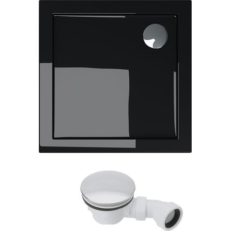 doporro Piatto Doccia con Piletta 80x80x4cm, Piatto Doccia Faro1 in Acrilico incl. Piletta di Scarico (AL02), Forma: Quadrato, Nero (1/5)