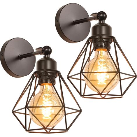 Lot de 2 appliques murales industrielles rétro (ampoule non incluse) Plafonnier d'intérieur E27 Applique murale industrielle en métal Lampe murale rétro réglable à 180° pour cuisine et salon (1/5)