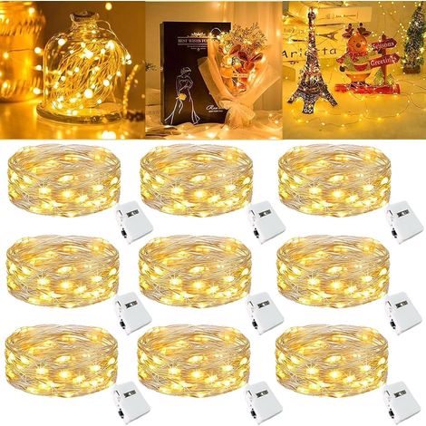 Lot de 9 Mini Guirlande LED à Pile, 2M 20LED 3 Modes Pile, Étanche Petite Guirlande Lumineuse Led Interieur Décoration pour Jardin, Chambre, Mariage, Fête, Noël, Blanc Chaud