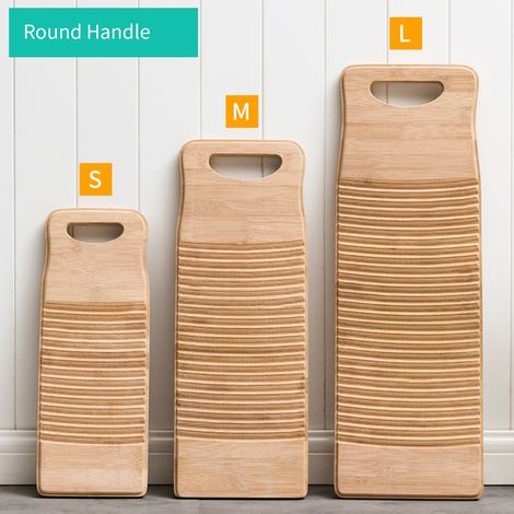 Planche à laver en bois planche à laver avec poignée ronde planche de lavage à percussion à main pour la lessive à la maison vêtements pratique Durable épaissi (1/5)