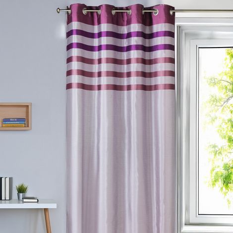 Rideau en shantung coloré avec parement ton sur ton Prune 140x250 cm