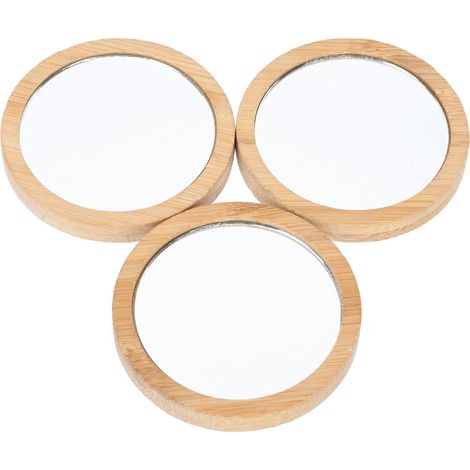 Miroir de Maquillage Portable Couleur Aléatoire en Bois 3 Pièces, Petit Miroir Rond Léger Facile à Transporter pour Retouches Beauté en Voyage (1/5)