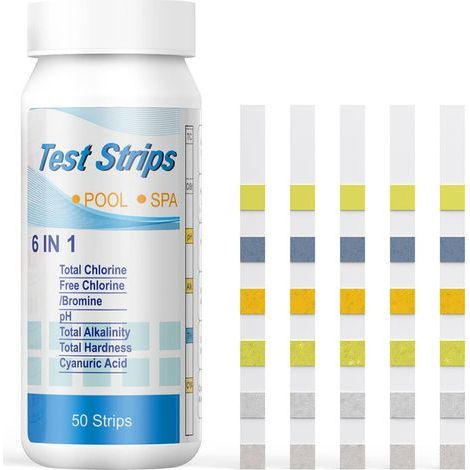 Bandelettes De Test Pour Piscine Et Thermes, 6 En 1 Test De Qualité D'eau Sur Chlore/Chlore Libre/Ph/Alcalinité/Acide Cyanurique/Dureté Du Liquide, Testeur De Chimie Générale 50 Pcs (1/5)