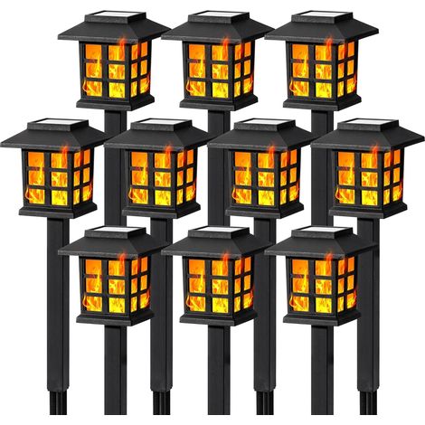 Solar Lights for Outside,10 Pack Flickering Flame LED Solar Outdoor Lights, Waterproof Solar Garden Lights Maintain 10 Hours of Lighting for Christmas, Garden, Landscape, Path, Yard, Patio (1/5)