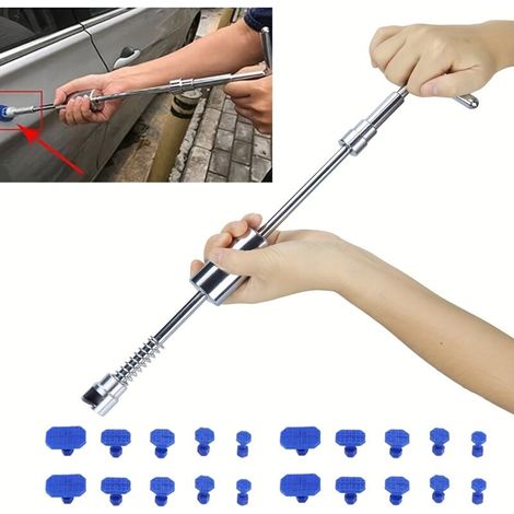 Kit de débosselage pour carrosserie : biellette de direction en T + 18 rondelles bleues - Extracteur à ventouses pour réparer les bosses (1/5)