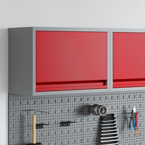 Werkzeugschrank mit Speicher Rot und Grau 50 x 25 x 35 cm