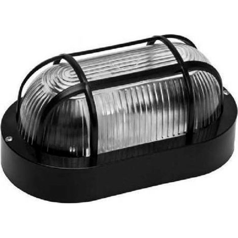 PLAFONIERA PLASTICA OVALE NERA VETRO E GRIGLIA 207X118mm ESTERNO 60W ROSI