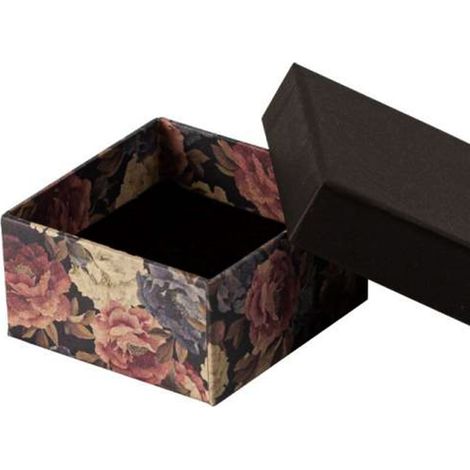 Caja de joyería negra con flores decorativas (1/3)