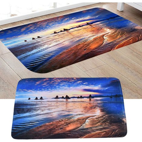 Tapis de bain, tapis de cuisine, tapis long antidérapant, tapis de chambre, tapis de balcon, paillasson, tapis motif plage, 50 x 80 cm (1/5)