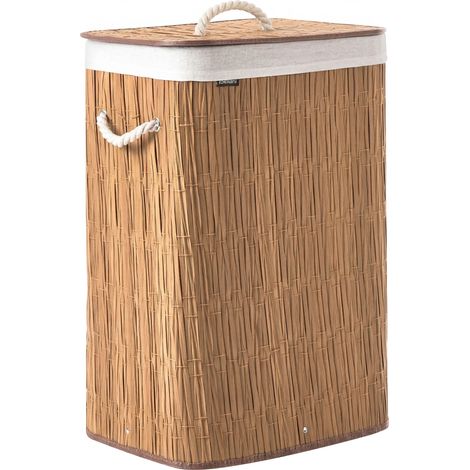Cesto portabiancheria pieghevole in tessuto con coperchio e sacchetto interno rimovibile realizzato a mano per il bagno 72 l marrone Trancura