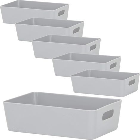 Lot de 6 Boîte de rangement,Plastique,20x12,5x6cm,Gris,Tiroir,Salle de bain (1/5)