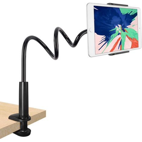 MINKUROW Schwanenhals-Tablet-Halter, Tablet-Halter – flexibel verstellbarer Arm im Bett für Ipad/Handy/Switch/Samsung Galaxy Tabs/Kindle Fire Hd usw., Gesamtlänge 76 cm (schwarz) (1/5)