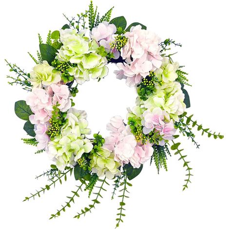 Couronne de fleurs artificielles d'hortensias pour porte d'entrée, mur, fête de mariage, décoration d'intérieur - 50 cm