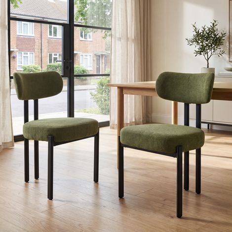 Wahson Esszimmerstühle 2er Set Chenille, Moderne Küchenstühle Armlose Akzentstühle mit Schwarzen Metallbeinen für Esszimmer Küche Wohnzimmer,Grün