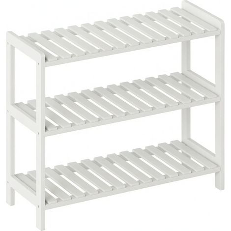 Zapatero moderno blanco de 3 niveles en madera de pino y MDF 70 x 26 x 57,5 cm HOMVRA (1/5)