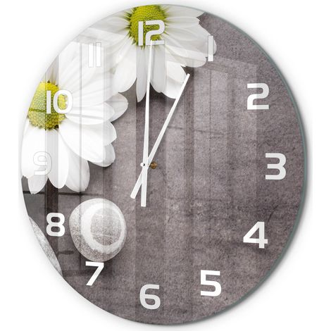Horloge Murale Ronde Sans Tic-Tac en Verre Moderne Chambre Bureau Fleur de gerbera fi 60 cm (1/5)