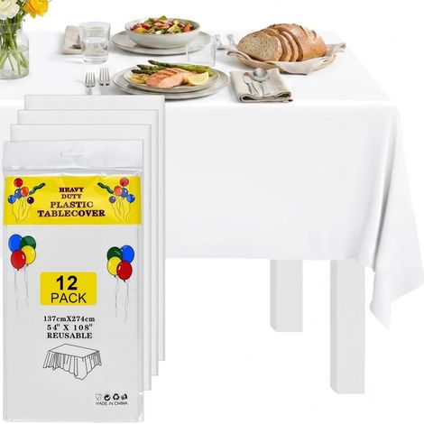 12er Pack Tischdecken 137x274cm Weiß PEVA Wasserdicht für Biertische