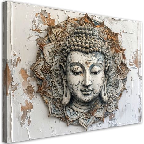 Tableau déco Mandala Bouddha Zen Spa style vintage 90x60 (1/4)