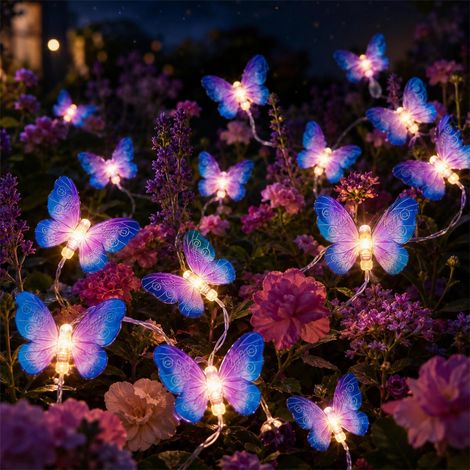 Guirlande lumineuse papillon - 1,5 m - 10 LED - Fonctionnement à piles - Guirlande lumineuse décorative avec papillon - Pour mariage, fête, jardin, décoration de printemps (1/5)