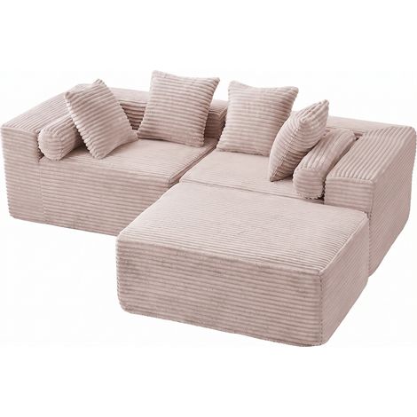 ELVMI Modulares Ecksofa in L-Form, 3 Umstellbare Module mit Chaiselongue, Schaumstoff und Federn Beige (1/5)