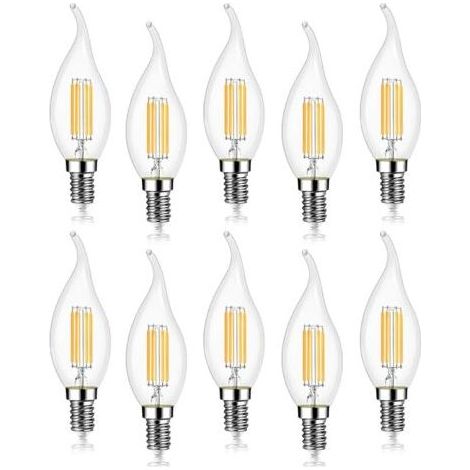Lot de 10 4W Ampoule de Filament LED E14 470LM Flamme Bougie 2700K Blanc Chaud, Non-Dimmable, Angle de Faisceau 360° (1/4)