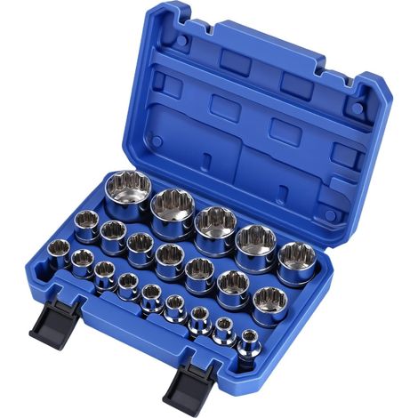 21-teiliger Steckschlüsselsatz, 12-kant, 1/2 Zoll, Mehrzahn-Mutternkasten, 1/2 Zoll, 8–36 mm CR-V Steckschlüsselsatz, 12-kant, Mehrzahn-Mutternkasten (1/5)