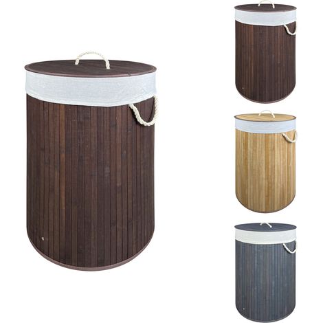 Cesto Biancheria PortaBiancheria Rotondo Pieghevole In Vero Bamboo 75 Litri di Capacità Con Manici In Corda Bucato e Coperchio Panni Sporchi Rettangolare in Tre Colorazioni Marrone (1/5)